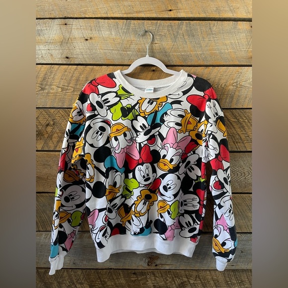 Disney Mickey & Friends Crewneck Sweatshirt Juinors Size Medium 7-9 AOP - Picture 2 of 12